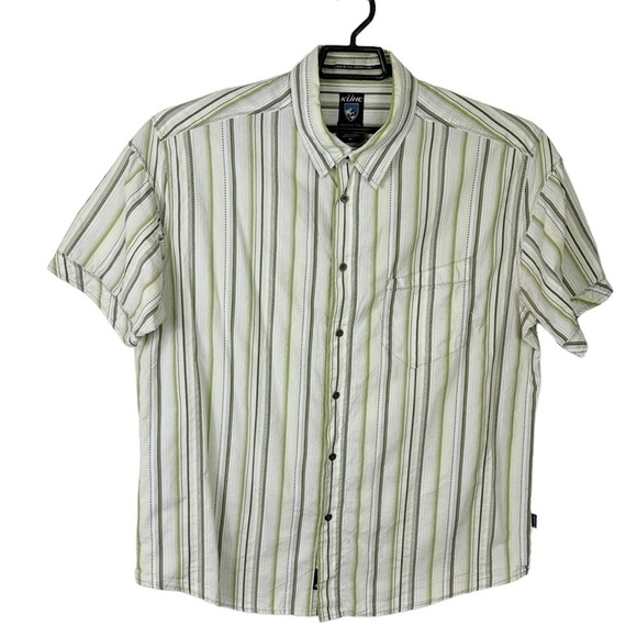 Kuhl Suncel Button Shirt Men's XL Green White Striped Short Sleeve EUC - Picture 1 of 12